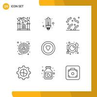 9 Creative Icons Modern Signs and Symbols of heart user halloween target focus Editable Vector Design Elements