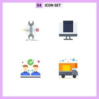 4 Thematic Vector Flat Icons and Editable Symbols of build popup sketch monitor collaboration Editable Vector Design Elements