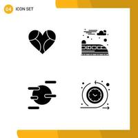 Group of 4 Modern Solid Glyphs Set for heart space like suburban cycle time Editable Vector Design Elements