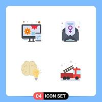 Mobile Interface Flat Icon Set of 4 Pictograms of adaptive mind feminism chat idea alarm Editable Vector Design Elements