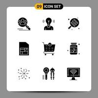 Universal Icon Symbols Group of 9 Modern Solid Glyphs of checkout buy light sim card mobile sim Editable Vector Design Elements