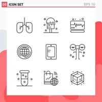 Collection of 9 Vector Icons in Line style Modern Outline Symbols for Web and Mobile Line Icon Sign Isolated on White Background 9 Icons