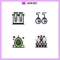 Set of 4 Vector Filledline Flat Colors on Grid for chemistry avocado testing accessories fruit Editable Vector Design Elements