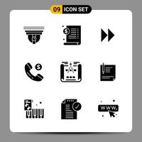 9 Black Icon Pack Glyph Symbols Signs for Responsive designs on white background 9 Icons Set vector