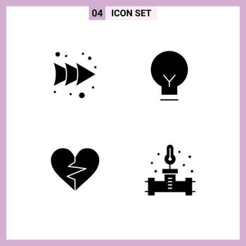 Mobile Interface Solid Glyph Set of 4 Pictograms of arrow like light ui broken Editable Vector Design Elements