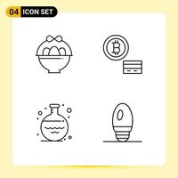 Set of 4 Vector Filledline Flat Colors on Grid for basket volumetric bitcoin flask candle Editable Vector Design Elements