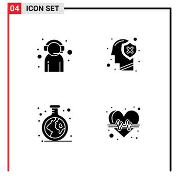 Set of 4 Vector Solid Glyphs on Grid for assistant mind customer support head green Editable Vector Design Elements