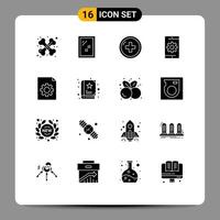 Mobile Interface Solid Glyph Set of 16 Pictograms of search optimization health media treatment Editable Vector Design Elements