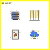 4 Universal Flat Icons Set for Web and Mobile Applications hosting emission cereal beef control Editable Vector Design Elements