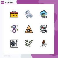 Modern Set of 9 Filledline Flat Colors Pictograph of solid make service bathroom cloud Editable Vector Design Elements