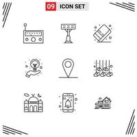 Universal Icon Symbols Group of 9 Modern Outlines of interface location arts idea creative Editable Vector Design Elements