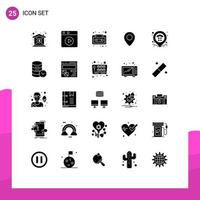 Pack of 25 Modern Solid Glyphs Signs and Symbols for Web Print Media such as hosting property cassette map map Editable Vector Design Elements