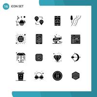 Pack of 16 Modern Solid Glyphs Signs and Symbols for Web Print Media such as graph basketball mobile ball route Editable Vector Design Elements