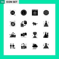 Set of 16 Modern UI Icons Symbols Signs for bomb explosion iot app internet of things development Editable Vector Design Elements