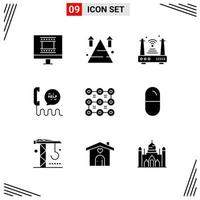 9 Icons Solid Style Grid Based Creative Glyph Symbols for Website Design Simple Solid Icon Signs Isolated on White Background 9 Icon Set vector