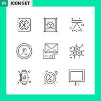 Pack of 9 Line Style Icon Set Outline Symbols for print Creative Signs Isolated on White Background 9 Icon Set vector