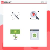 Set of 4 Vector Flat Icons on Grid for camping money antivirus insect growth Editable Vector Design Elements