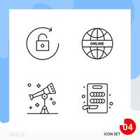 Modern Pack of 4 Icons Line Outline Symbols isolated on White Backgound for Website designing vector