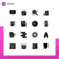 Solid Glyph Pack of 16 Universal Symbols of pen book planet money cash Editable Vector Design Elements