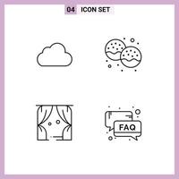 Group of 4 Modern Filledline Flat Colors Set for cloud entertainment cloudy donut theatre Editable Vector Design Elements