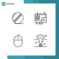 Editable Vector Line Pack of 4 Simple Filledline Flat Colors of ball devices sport content hardware Editable Vector Design Elements