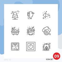 Editable Vector Line Pack of 9 Simple Outlines of cucumber shower mobility bathtub left arrow Editable Vector Design Elements