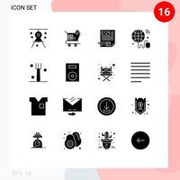 Group of 16 Modern Solid Glyphs Set for world iot shopping internet of things document Editable Vector Design Elements