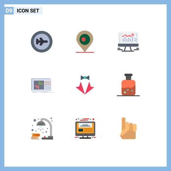Pack of 9 Modern Flat Colors Signs and Symbols for Web Print Media such as heart studio graph sound equalizer Editable Vector Design Elements