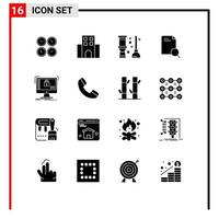 grupo universal de símbolos de icono de 16 glifos sólidos modernos de sala de investigación baño de hotel elementos de diseño vectorial editables
