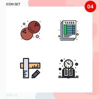 Universal Icon Symbols Group of 4 Modern Filledline Flat Colors of coconut ruler calculate tax clock Editable Vector Design Elements