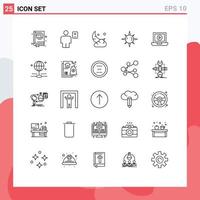 Line Pack of 25 Universal Symbols of computer light moon day new Editable Vector Design Elements