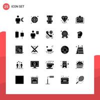 Universal Icon Symbols Group of 25 Modern Solid Glyphs of book bulb carpenter jewelry gemstone Editable Vector Design Elements