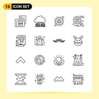 16 iconos creativos para el diseño moderno de sitios web y aplicaciones móviles receptivas 16 símbolos de contorno signos sobre fondo blanco paquete de 16 iconos vector