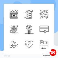 Modern Pack of 9 Icons Line Outline Symbols isolated on White Backgound for Website designing vector