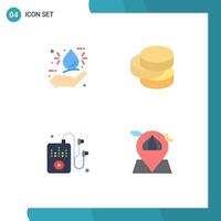 4 User Interface Flat Icon Pack of modern Signs and Symbols of bio music hand money location Editable Vector Design Elements