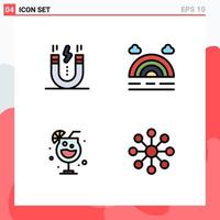 4 User Interface Filledline Flat Color Pack of modern Signs and Symbols of creative party magnet rainbow business Editable Vector Design Elements