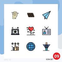 Mobile Interface Filledline Flat Color Set of 9 Pictograms of form disease paper video learning Editable Vector Design Elements