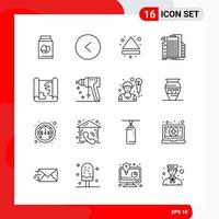 conjunto creativo de 16 iconos de contorno universal aislado sobre fondo blanco vector