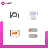 4 Flat Icon concept for Websites Mobile and Apps dinner dish coffee cup fish control Editable Vector Design Elements