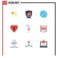 Set of 9 Modern UI Icons Symbols Signs for party glass education drink love Editable Vector Design Elements
