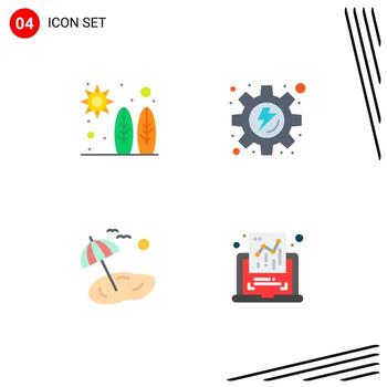 símbolos de iconos universales grupo de 4 iconos planos modernos de gráficos de proceso de olas de árboles de playa elementos de diseño vectorial editables vector
