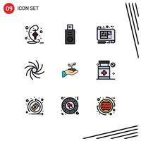 Stock Vector Icon Pack of 9 Line Signs and Symbols for donation growth blue universe galaxy Editable Vector Design Elements