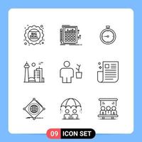 9 Line Black Icon Pack Outline Symbols for Mobile Apps isolated on white background 9 Icons Set vector