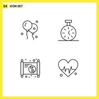 Group of 4 Filledline Flat Colors Signs and Symbols for bloon paper stopwatch count medical Editable Vector Design Elements