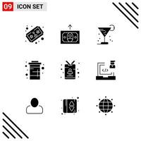 Modern Set of 9 Solid Glyphs and symbols such as card soda drink drink coke Editable Vector Design Elements