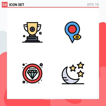 4 Universal Filledline Flat Colors Set for Web and Mobile Applications trophy label prize location quality Editable Vector Design Elements