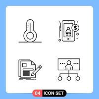 4 Line Black Icon Pack Outline Symbols for Mobile Apps isolated on white background 4 Icons Set vector