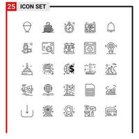 Line Pack of 25 Universal Symbols of notification alert apple laptop computer Editable Vector Design Elements