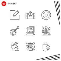 Collection of 9 Vector Icons in Line style Pixle Perfect Outline Symbols for Web and Mobile Line Icon Signs on White Background 9 Icons