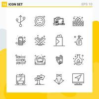 Collection of 16 Universal Line Icons Icon Set for Web and Mobile vector